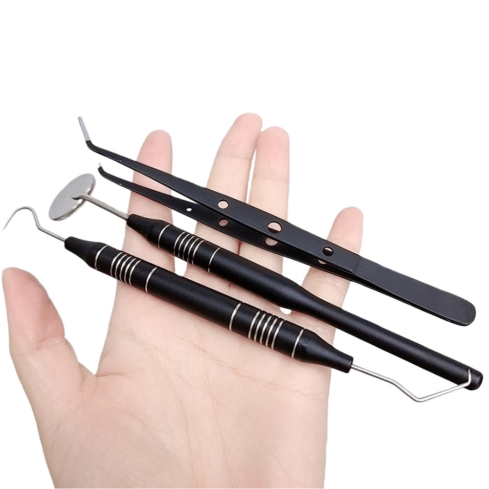 Dental Mirror Probe - Dental Black & Gold 3Pcs Stainless